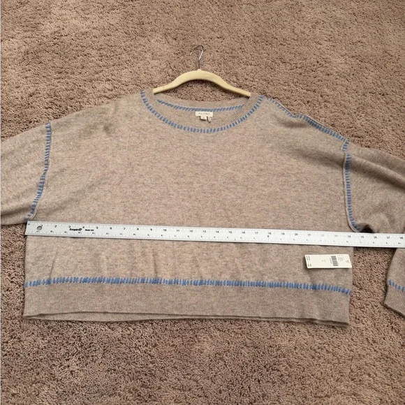 NWT new large Anthropologie pilcro Alani whipstitch cropped cashmere sweater tan - Picture 14 of 17